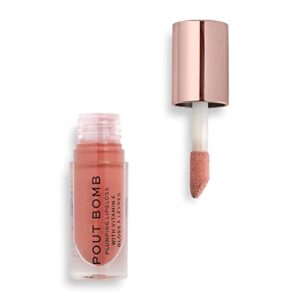 Revolution Beauty, Pout Bomb Plumping Lip Gloss, High Shine, Rich Glossy Pigment, Infused with Vitamin E, Kiss Nude, 0.15 Fl. Oz.