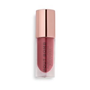 revolution beauty, pout bomb plumping lip gloss, high shine, rich glossy pigment, infused with vitamin e, sauce dusty pink, 0.15 fl. oz.