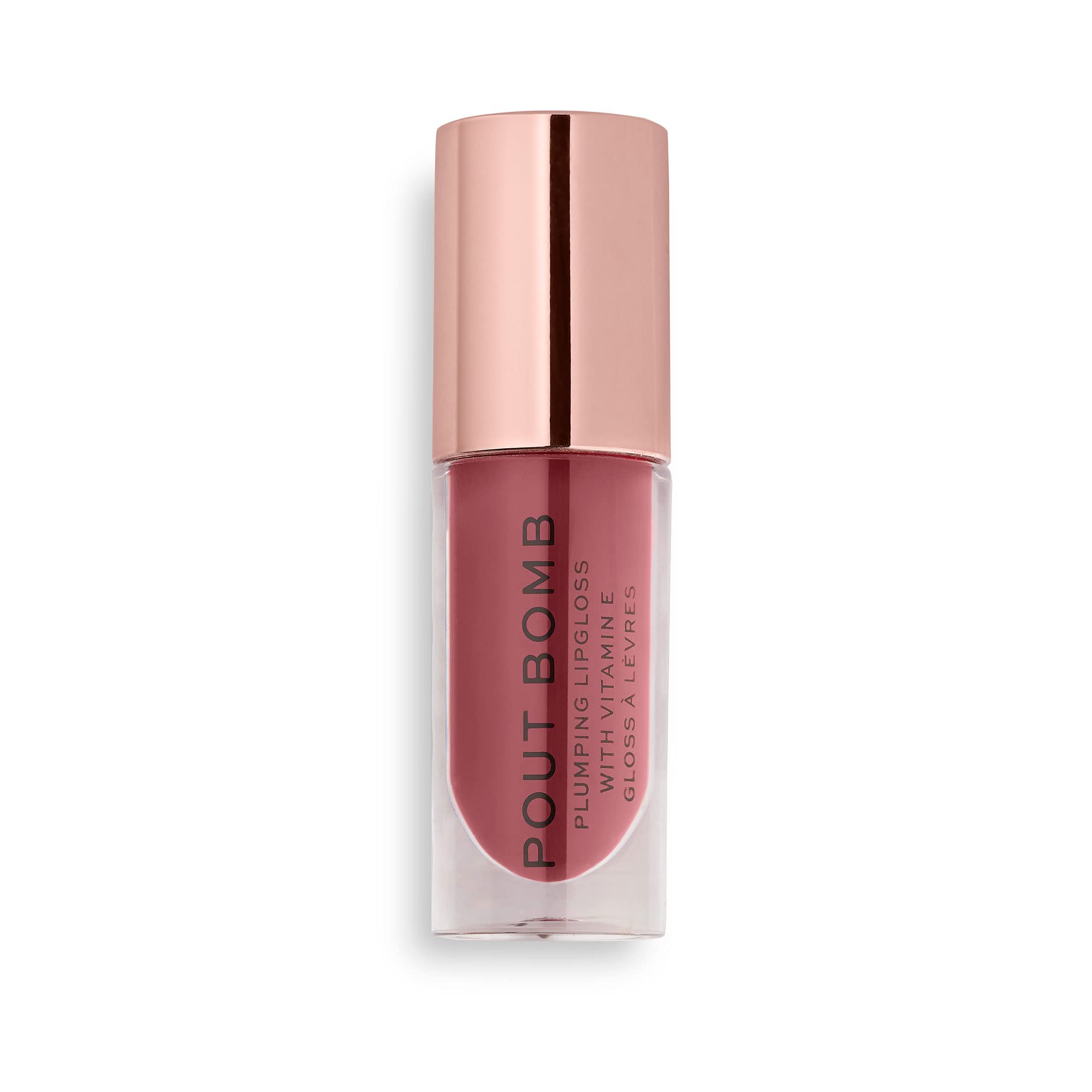 Revolution Beauty, Pout Bomb Plumping Lip Gloss, High Shine, Rich Glossy Pigment, Infused with Vitamin E, Sauce Dusty Pink, 0.15 Fl. Oz.