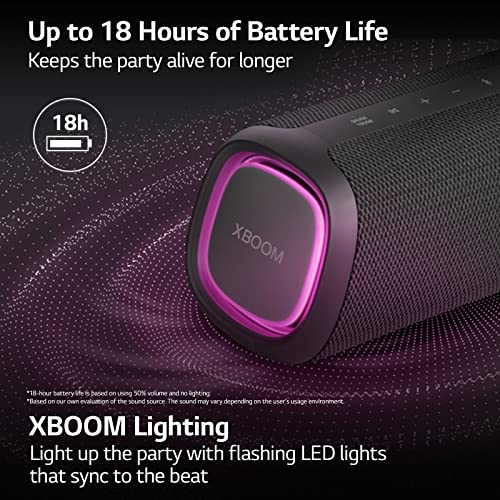 LG XG5QBK.DUSALLK Go Portable Bluetooth Speaker - LED Lighting and up to 18-Hour Battery, Black