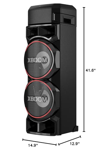 LG XBOOM RN9 Bluetooth Audio System, Bass Blast, LED Party Lighting, Karaoke with Voice Filters, XBOOM App Controlled, Bluetooth, Dual USB, Optical and Mic Inputs - Black