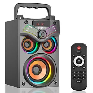 Bluetooth Speakers, Portable Wireless Speakers with Subwoofer, Bluetooth 5.0, LED Colorful Lights, FM Radio, Remote, EQ, Loud Stereo Sound Deep Bass Sound Boombox System for Outdoor Home Party Camping