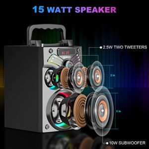 Bluetooth Speakers, Portable Wireless Speakers with Subwoofer, Bluetooth 5.0, LED Colorful Lights, FM Radio, Remote, EQ, Loud Stereo Sound Deep Bass Sound Boombox System for Outdoor Home Party Camping