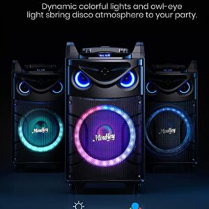 Moukey Karaoke Machine, 10" Woofer Portable PA System, Bluetooth Speaker with 2 Wireless Microphones, Lyrics Display Tablet Holder, Party Lights & Echo/Treble/Bass Adjustment Support REC/AUX/USB/TF