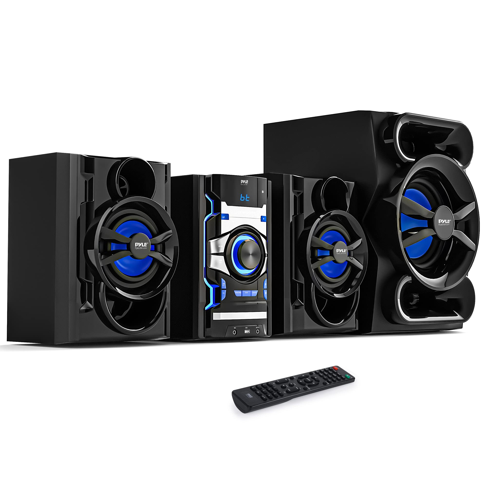 3-Piece Wireless Bluetooth Stereo System - 1000 Watt DVD Shelf System for Home with DVD Player, MP3, USB, FM Radio, Bass Reflex Speaker, and Remote Control, Compact & Portable - PHSKR14.5