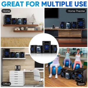 3-Piece Wireless Bluetooth Stereo System - 1000 Watt DVD Shelf System for Home with DVD Player, MP3, USB, FM Radio, Bass Reflex Speaker, and Remote Control, Compact & Portable - PHSKR14.5