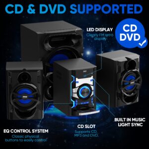 3-Piece Wireless Bluetooth Stereo System - 1000 Watt DVD Shelf System for Home with DVD Player, MP3, USB, FM Radio, Bass Reflex Speaker, and Remote Control, Compact & Portable - PHSKR14.5