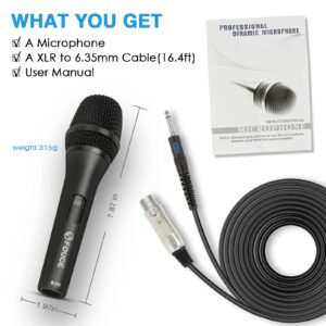 FDUCE Dynamic Wired Microphone 8.0s, Vocal Karaoke Mic with 16.4ft XLR Cable, Metal Handheld Corded Microphone for Singing, Speech, Wedding, Class use (Gray)