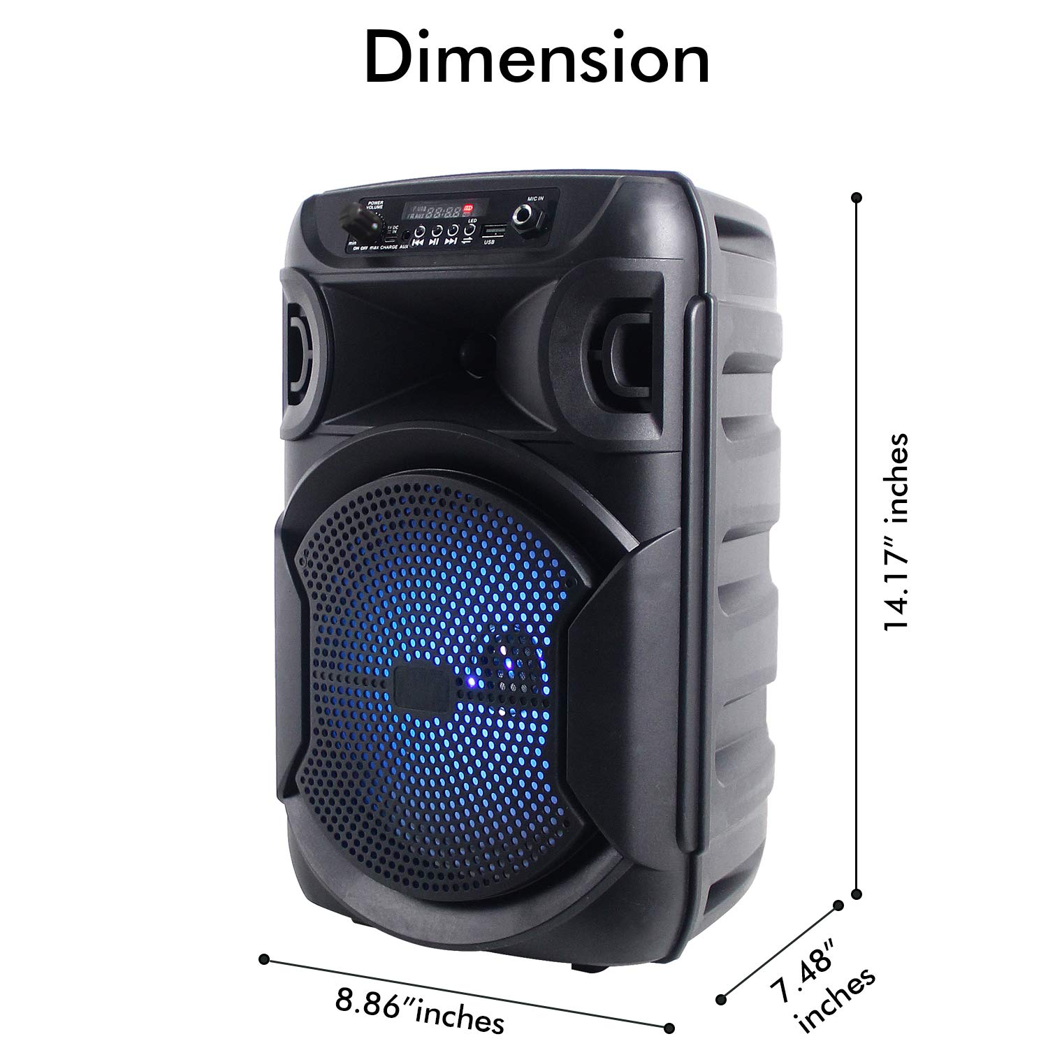 Technical Pro 8 Inch Portable 500 Watts Bluetooth Speaker w/Woofer & Tweeter w/Digital Processing, XLR to 1/4" for Karaoke (Black, Speaker)