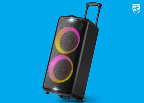 Philips X5206 Bluetooth Party Speaker with Extra bass, Up to 14 Hours Battery, Party Lights and Karaoke Effects, Microphone and Guitar Input, Audio-in, USB Charging, Built-in Trolley, TAX5206