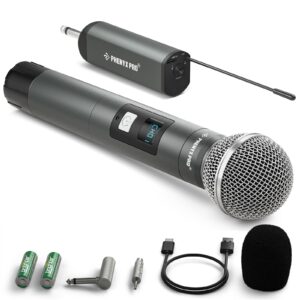 phenyx pro single digital wireless microphone system, w/1 metal handheld dynamic microphone, mini receiver, 15 uhf frequencies, cordless microphone for karaoke, dj, singing, church, wedding(pdp-1-1h)