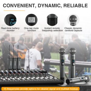 Phenyx Pro Single Digital Wireless Microphone System, w/1 Metal Handheld Dynamic Microphone, Mini Receiver, 15 UHF frequencies, Cordless Microphone for Karaoke, DJ, Singing, Church, Wedding(PDP-1-1H)