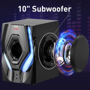 Bobtot Surround Sound Speakers 1200W Peak Power Home Theater System with RGB Lights - 10" Subwoofer 5.1/2.1 Wired Stereo System Strong Bass Bluetooth Input Home Audio System