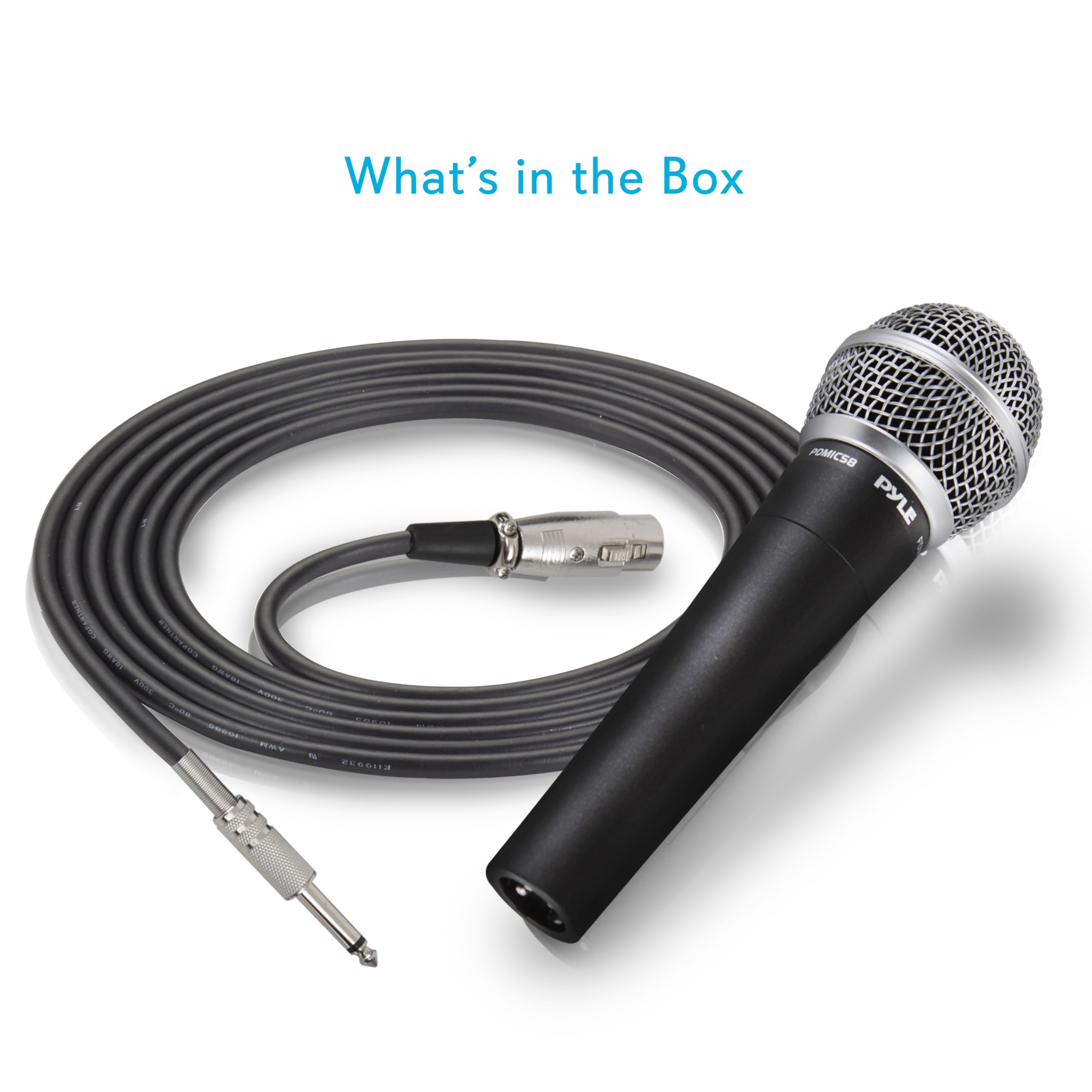 Pyle Handheld Microphone Dynamic Moving Coil Cardioid Unidirectional Includes 15ft XLR Audio Cable to 1/4'' Audio Connection (PDMIC58)