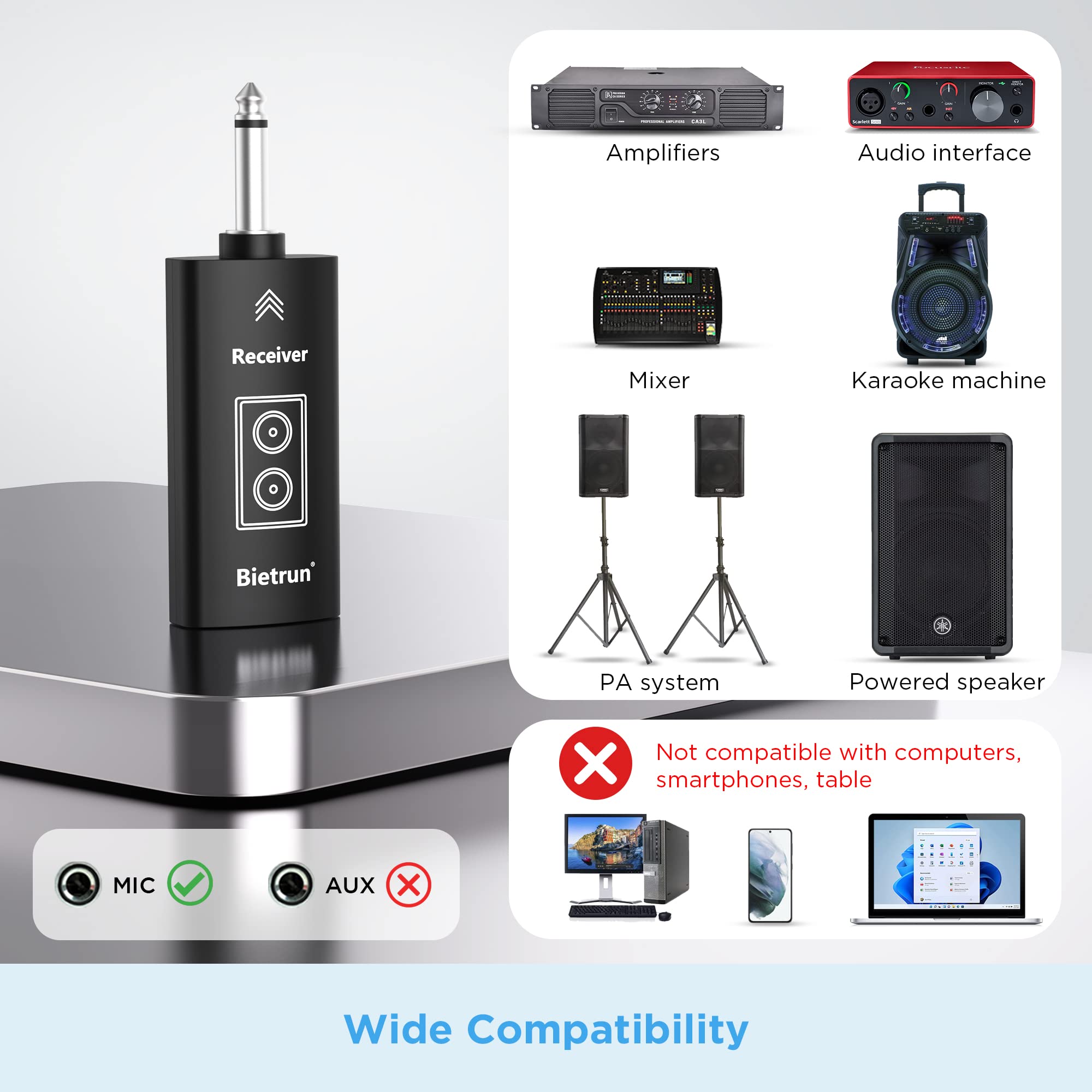 Wireless Microphone Singing Karaoke,Plug&Play Dual Cordless Dynamic Handheld Wireless Mic with Rechargeable Receiver for 1/4'',1/8'' Output, Microphone for Adult, Kids,Wedding,Party,Church,UHF 98FT