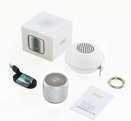 Travel Case Packed, Wireless Mini Bluetooth Speaker with Custom Bass Radiator. EWA A106, Small But Loud, The Next Generation of Portable Speakers for Home, Outdoors, Shower (Silver)1.89* 1.57 inches