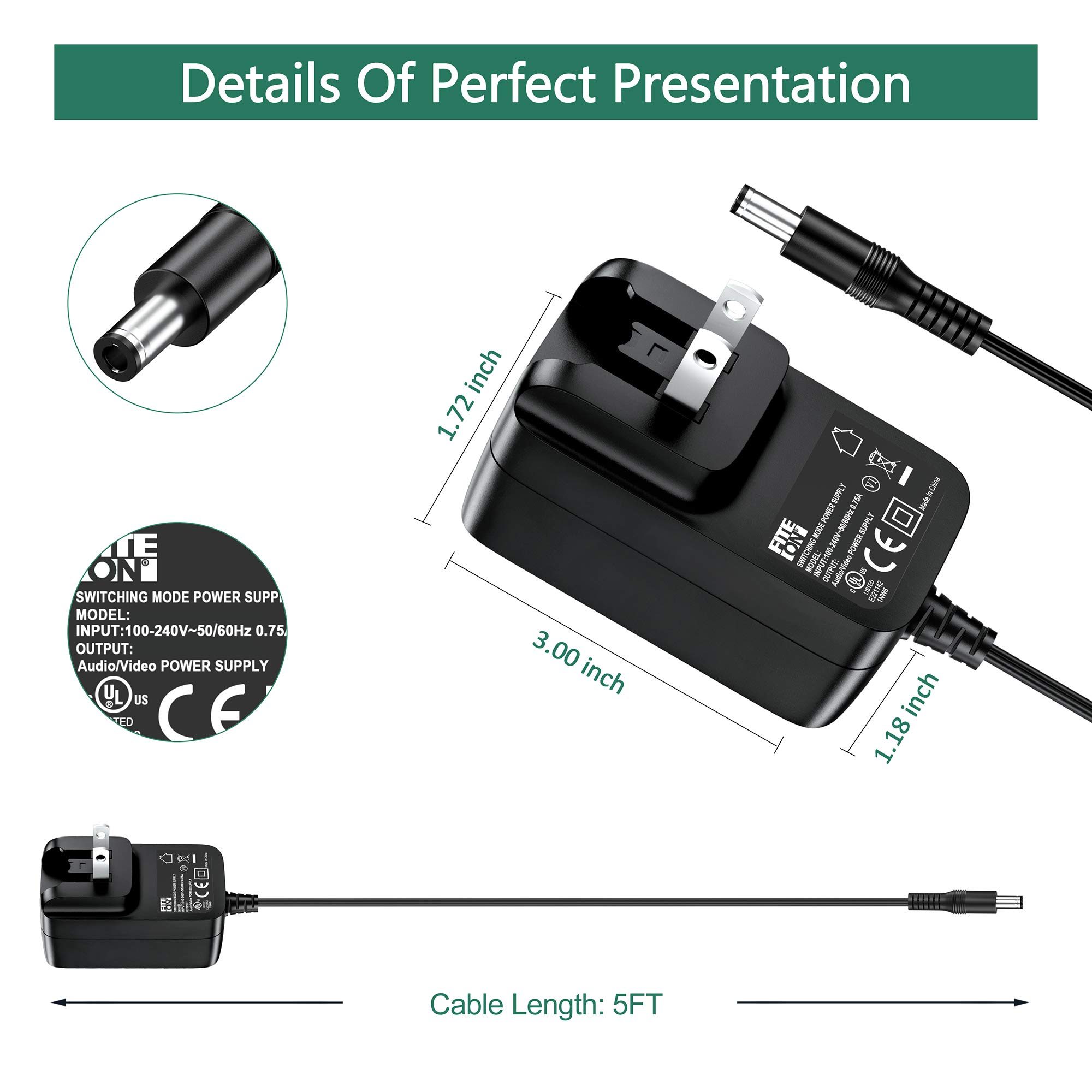 FITE ON UL Listed 5.8V AC/DC Adapter Replacement for Singing Machine SML-385 SML385 SML385W SML385BTW SML385BTBK SML385UBK IN-385W SML625BTBK CD G Player BT Karaoke GKYPS0200058US1 Power Supply