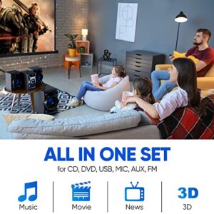 3-Piece Wireless Bluetooth Stereo System - 1000 Watt DVD Shelf System for Home with DVD Player, MP3, USB, FM Radio, Bass Reflex Speaker, and Remote Control, Compact & Portable - PHSKR14