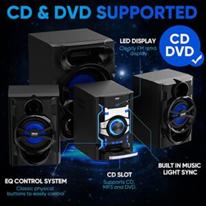 3-Piece Wireless Bluetooth Stereo System - 1000 Watt DVD Shelf System for Home with DVD Player, MP3, USB, FM Radio, Bass Reflex Speaker, and Remote Control, Compact & Portable - PHSKR14