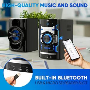 3-Piece Wireless Bluetooth Stereo System - 1000 Watt DVD Shelf System for Home with DVD Player, MP3, USB, FM Radio, Bass Reflex Speaker, and Remote Control, Compact & Portable - PHSKR14