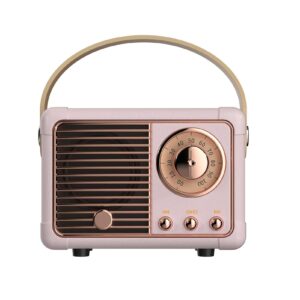 dosmix retro bluetooth speaker, vintage decor, small wireless bluetooth speaker, cute old fashion style for kitchen desk bedroom office outdoor accessories for android/ios devices (pink)