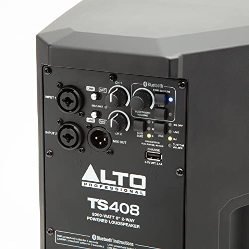 Alto Professional TS408 - 2000W 8" Powered PA Speaker with 3 Channel Mixer, Bluetooth Streaming, Wireless Loudspeaker linking, DSP and Alto App