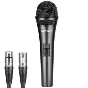 neewer cardioid dynamic microphone with xlr male to xlr female cable, rigid metal construction for professional pickup of musical instruments, voice, broadcasting, speech, black (nw-040)