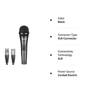 Neewer Cardioid Dynamic Microphone with XLR Male to XLR Female Cable, Rigid Metal Construction for Professional Pickup of Musical Instruments, Voice, Broadcasting, Speech, Black (NW-040)