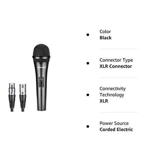 Neewer Cardioid Dynamic Microphone with XLR Male to XLR Female Cable, Rigid Metal Construction for Professional Pickup of Musical Instruments, Voice, Broadcasting, Speech, Black (NW-040)