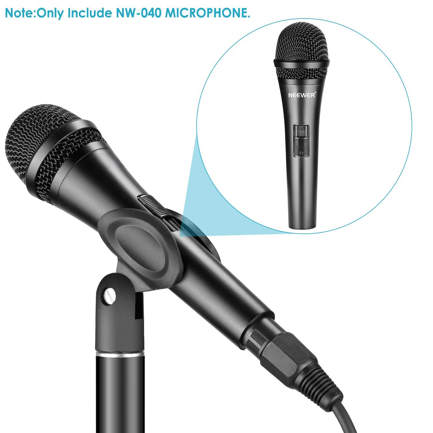 Neewer Cardioid Dynamic Microphone with XLR Male to XLR Female Cable, Rigid Metal Construction for Professional Pickup of Musical Instruments, Voice, Broadcasting, Speech, Black (NW-040)