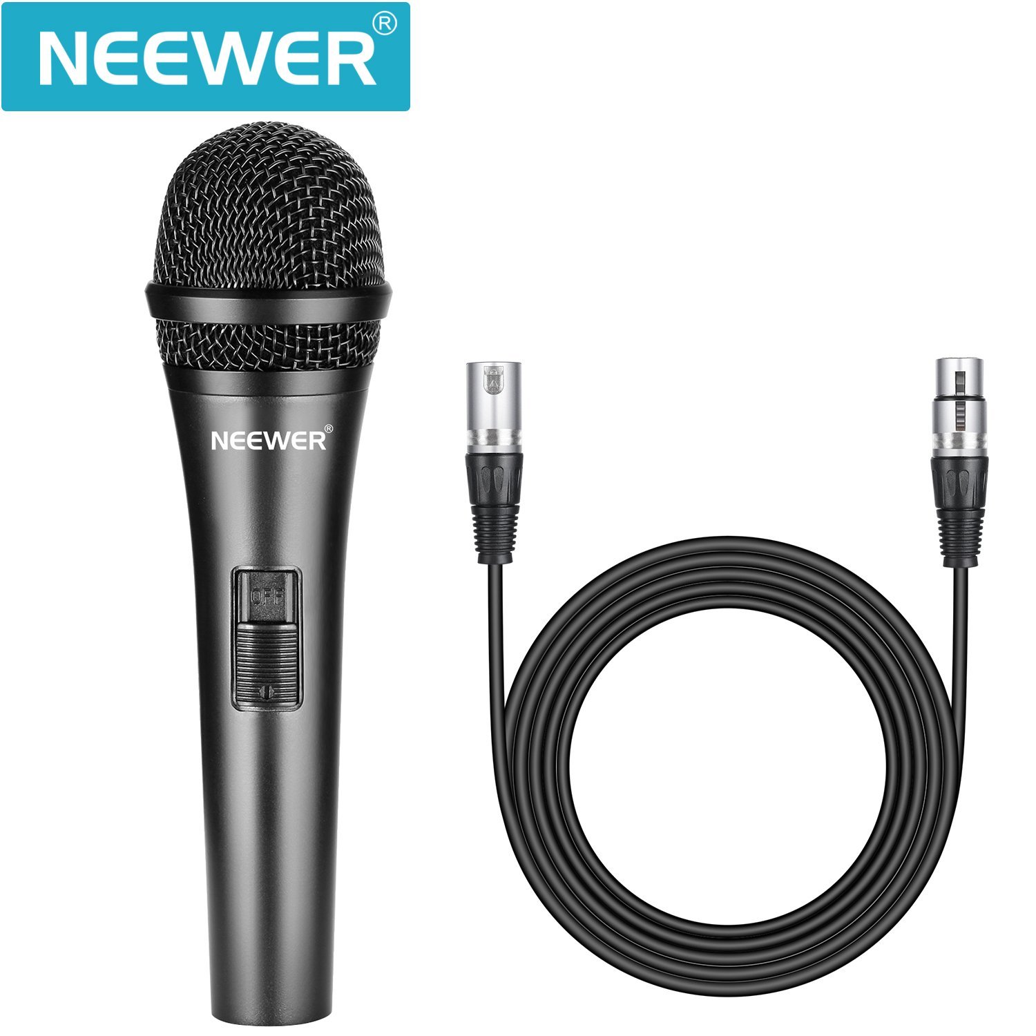 Neewer Cardioid Dynamic Microphone with XLR Male to XLR Female Cable, Rigid Metal Construction for Professional Pickup of Musical Instruments, Voice, Broadcasting, Speech, Black (NW-040)