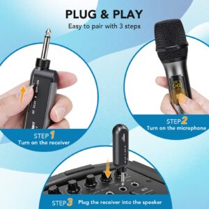 PERWHY Wireless Microphone System, UHF All Metal Cordless Dual Handheld Dynamic Mic Set with Rechargeable Receiver, for Karaoke Party, Amplifier, PA System, Singing Machine, Church, Wedding, 200ft