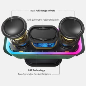 DOSS Bluetooth Speaker, SoundBox Pro+ Wireless Bluetooth Speaker with 24W Impressive Sound, Booming Bass, IPX6 Waterproof, 15Hrs Playtime, Wireless Stereo Pairing, Mixed Colors Lights, 66 FT- Green