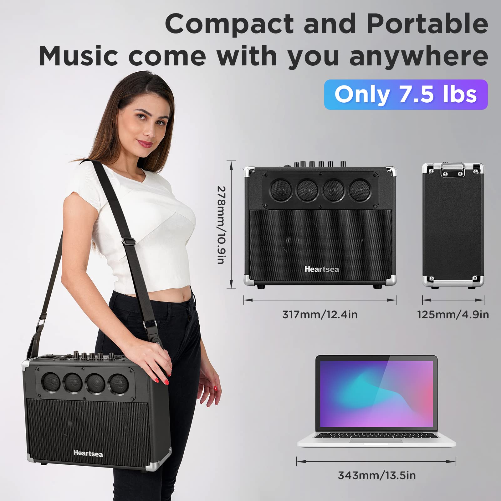 Portable PA Speaker with 2 Wireless Microphones for Adults, Bluetooth Karaoke Machine Rechargeable Battery Outdoor Party Singing, USB/SD Reader/TV/Computer/TWS, Heartsea