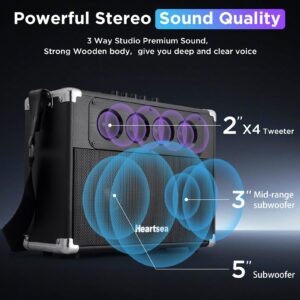 Portable PA Speaker with 2 Wireless Microphones for Adults, Bluetooth Karaoke Machine Rechargeable Battery Outdoor Party Singing, USB/SD Reader/TV/Computer/TWS, Heartsea