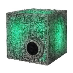 fametek star trek borg cube bluetooth speaker with green illumination, sound effects & borg quotes – memorabilia, gifts, gadgets, collectibles for star trek fans