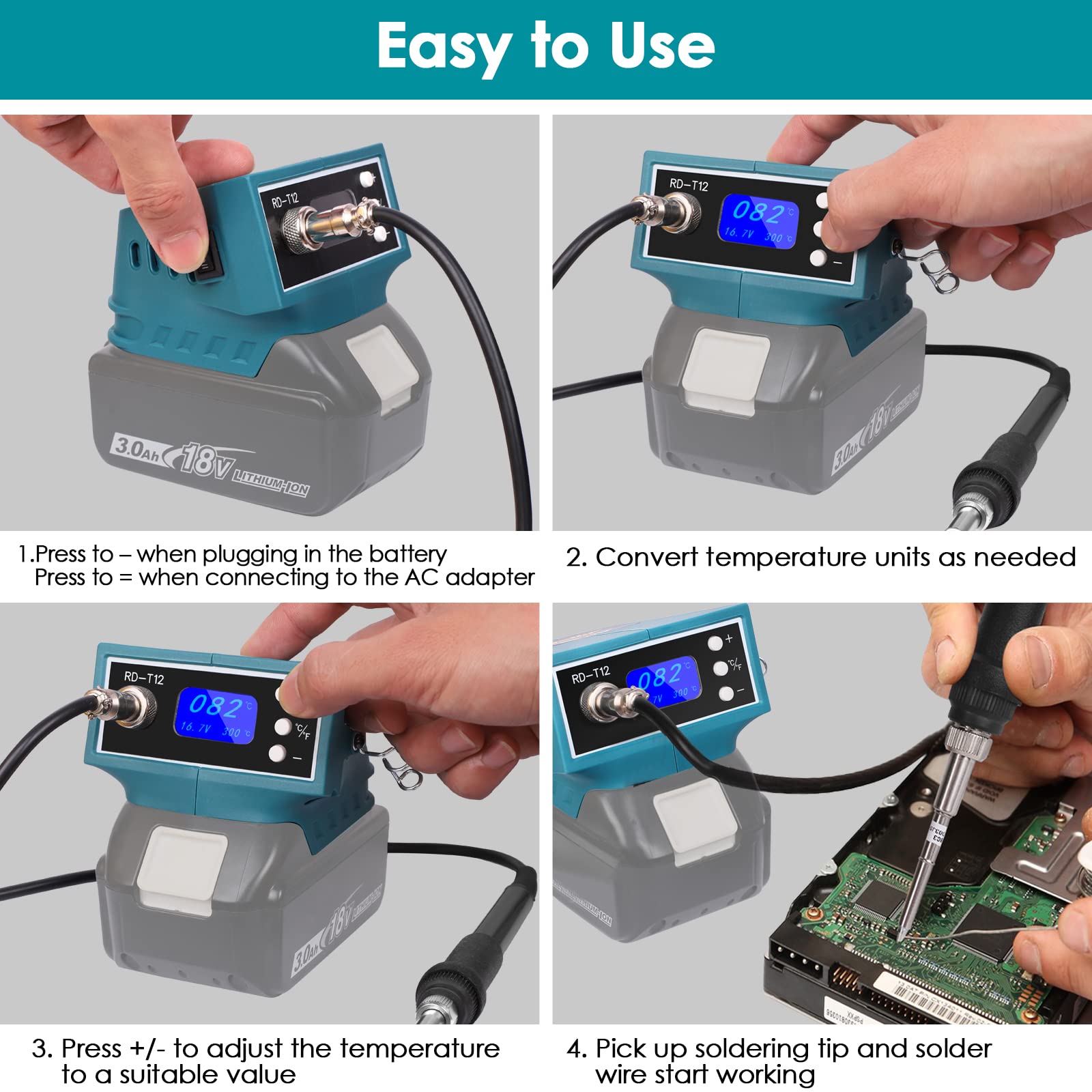 Cordless Soldering Iron Station for Makita 18V Max Battery (Battery NOT Included) with Digital Display, Auto-Sleep, °C/°F Conversion, Welding Tool for DIY, Appliance Repair, Watch Repair, Wire Welding