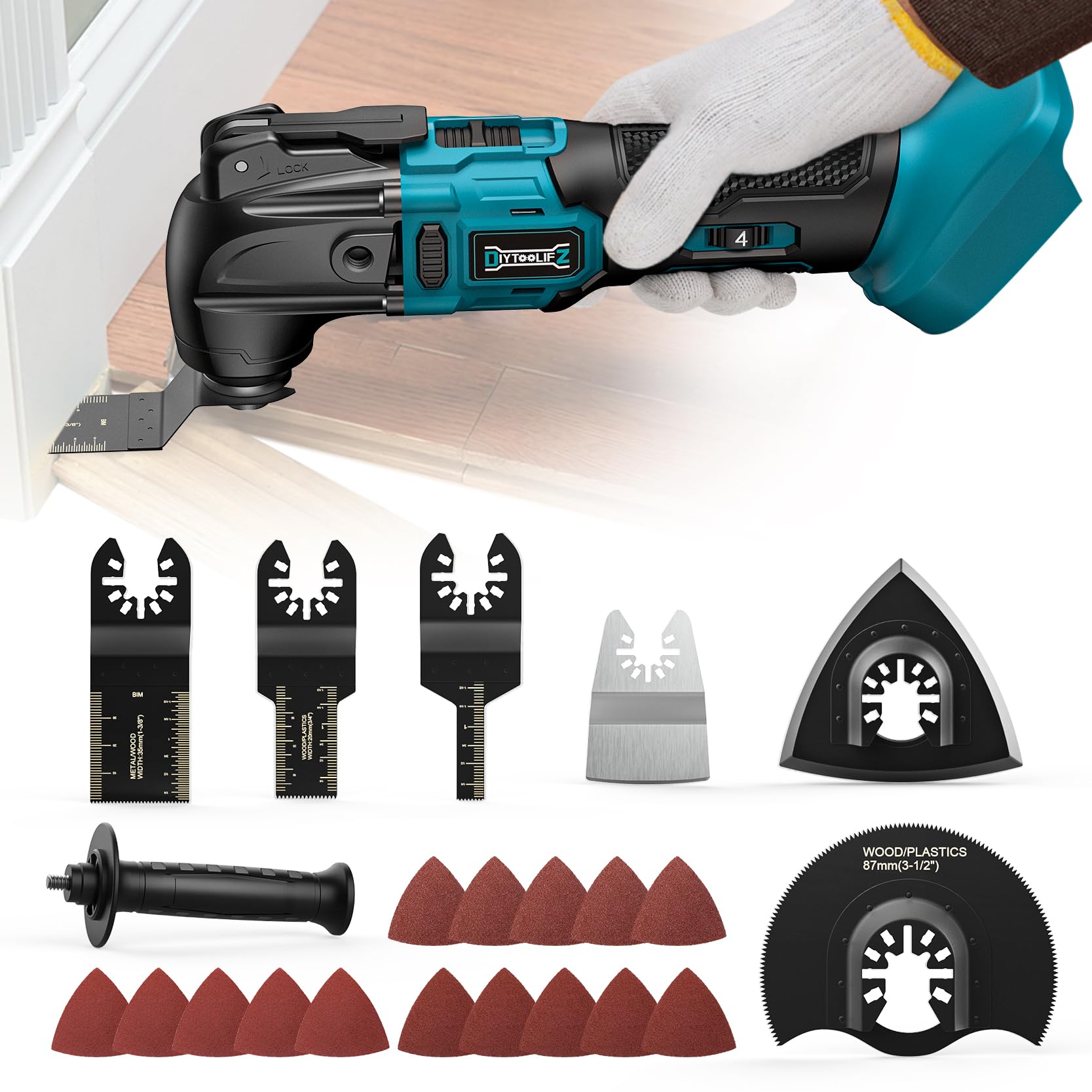 Cordless Oscillating Tool for Makita 18V Battery, 6 Variable Speed Brushless-Motor Tool, Oscillating multi tool kit for Cutting Wood Drywall Nails Remove Grout & Sanding(Battery Not Included)