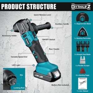 Cordless Oscillating Tool for Makita 18V Battery, 6 Variable Speed Brushless-Motor Tool, Oscillating multi tool kit for Cutting Wood Drywall Nails Remove Grout & Sanding(Battery Not Included)