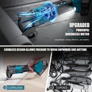 Cordless Oscillating Tool for Makita 18V Battery, 6 Variable Speed Brushless-Motor Tool, Oscillating multi tool kit for Cutting Wood Drywall Nails Remove Grout & Sanding(Battery Not Included)