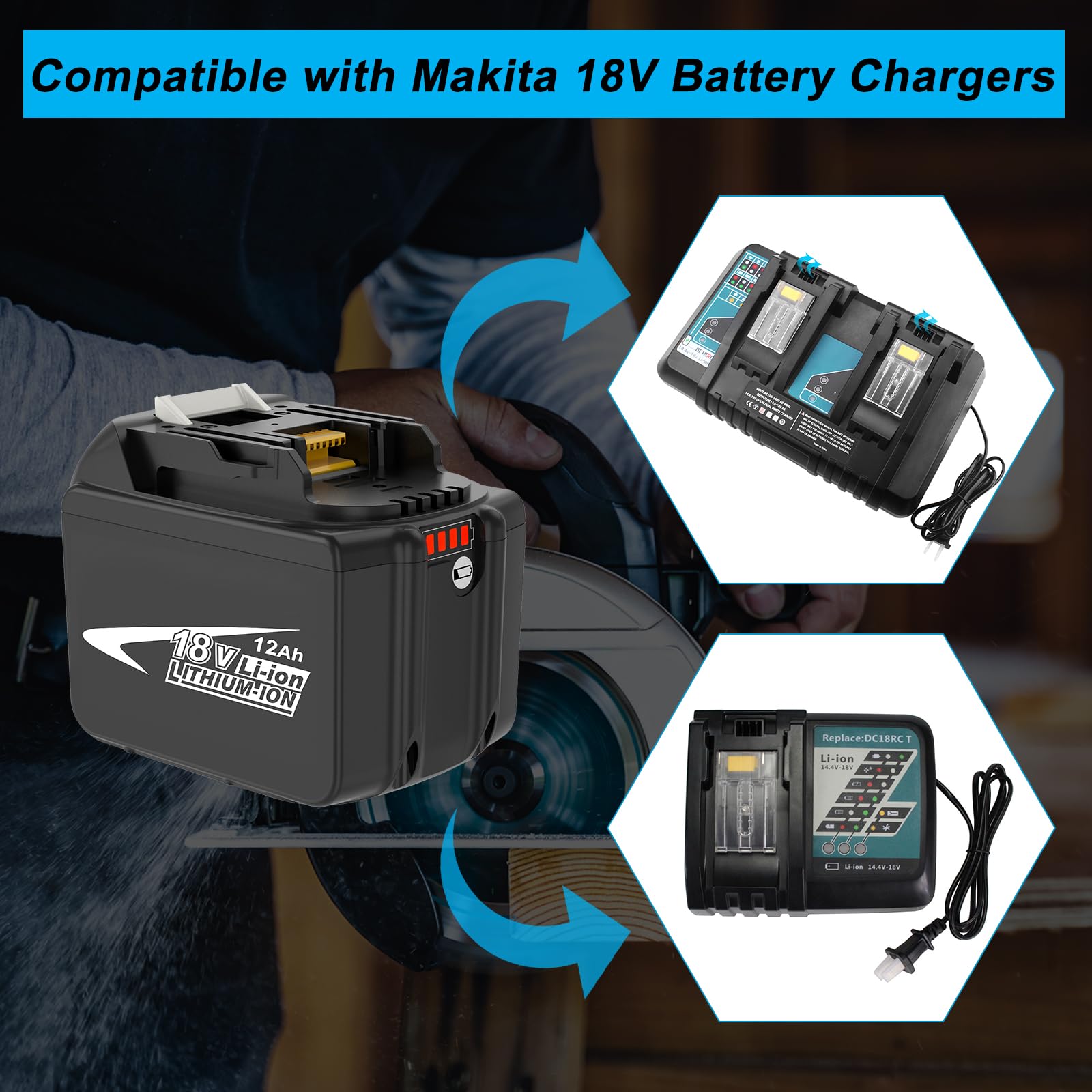 BEKBEKWAY Replacement for Makita 18v Battery 12.0Ah Compatible with Makita Battery 18v Compatible with Makita 18 Volt Battery BL1815 BL1830 BL1860 BL1850 BL1840 BL1890