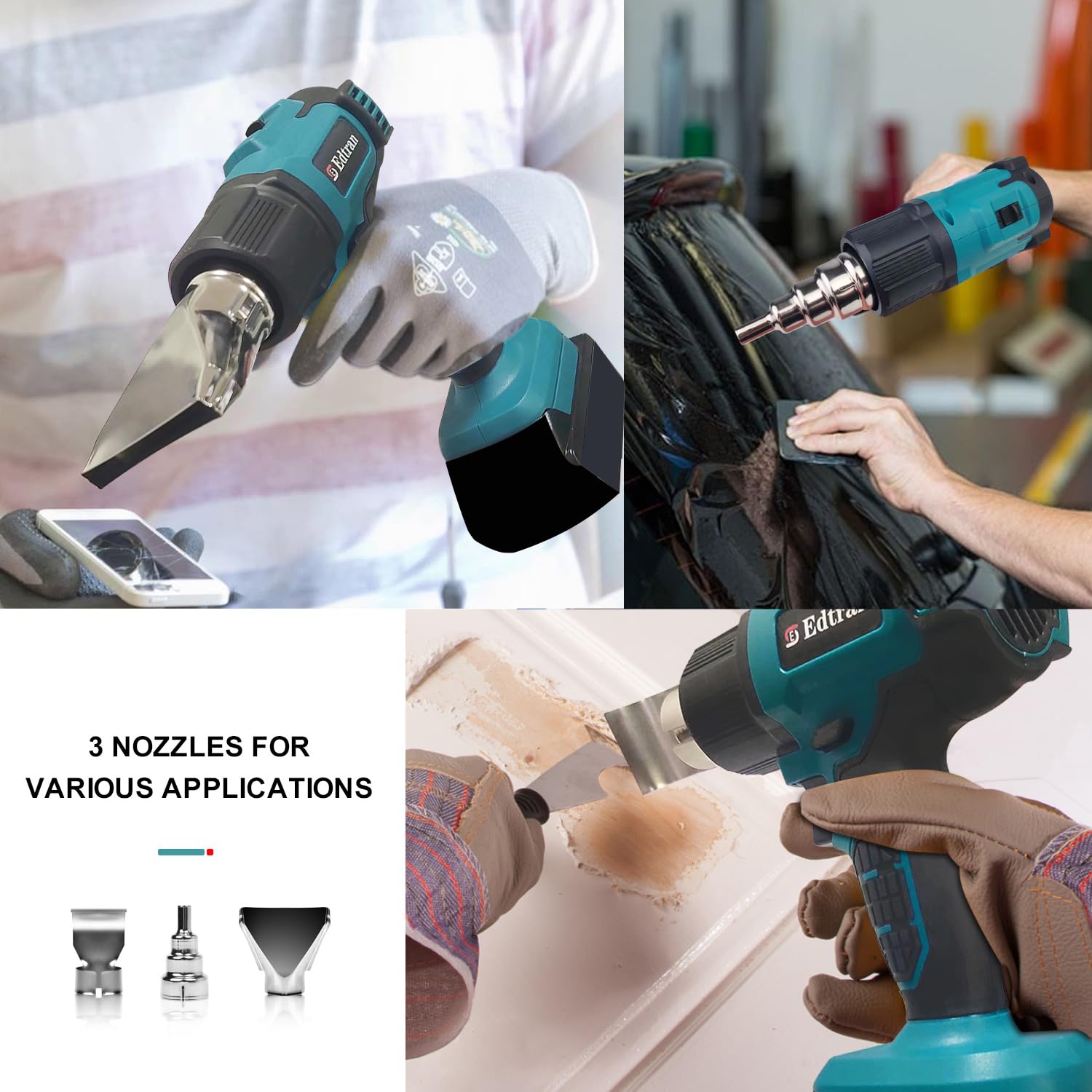 Cordless Heat Gun, Hot Air Gun Compatible for Makita 18V Volt LXT Battery, 3 Nozzle, 2-Temp Setting Max 932°F(500°C) Heat Gun for Crafts, Shrink Tubing, Resin & Decorating(No Battery)