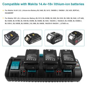 ARyee DC18SF 4-Port 18V Rapid Charger Compatible with Makita 14.4V-18V Li-ion Battery BL1830 BL1840 BL1850 BL1860 BL1820B BL1815 BL1430 BL1415, Replace for DC18RC DC18RD DC18RA Charger