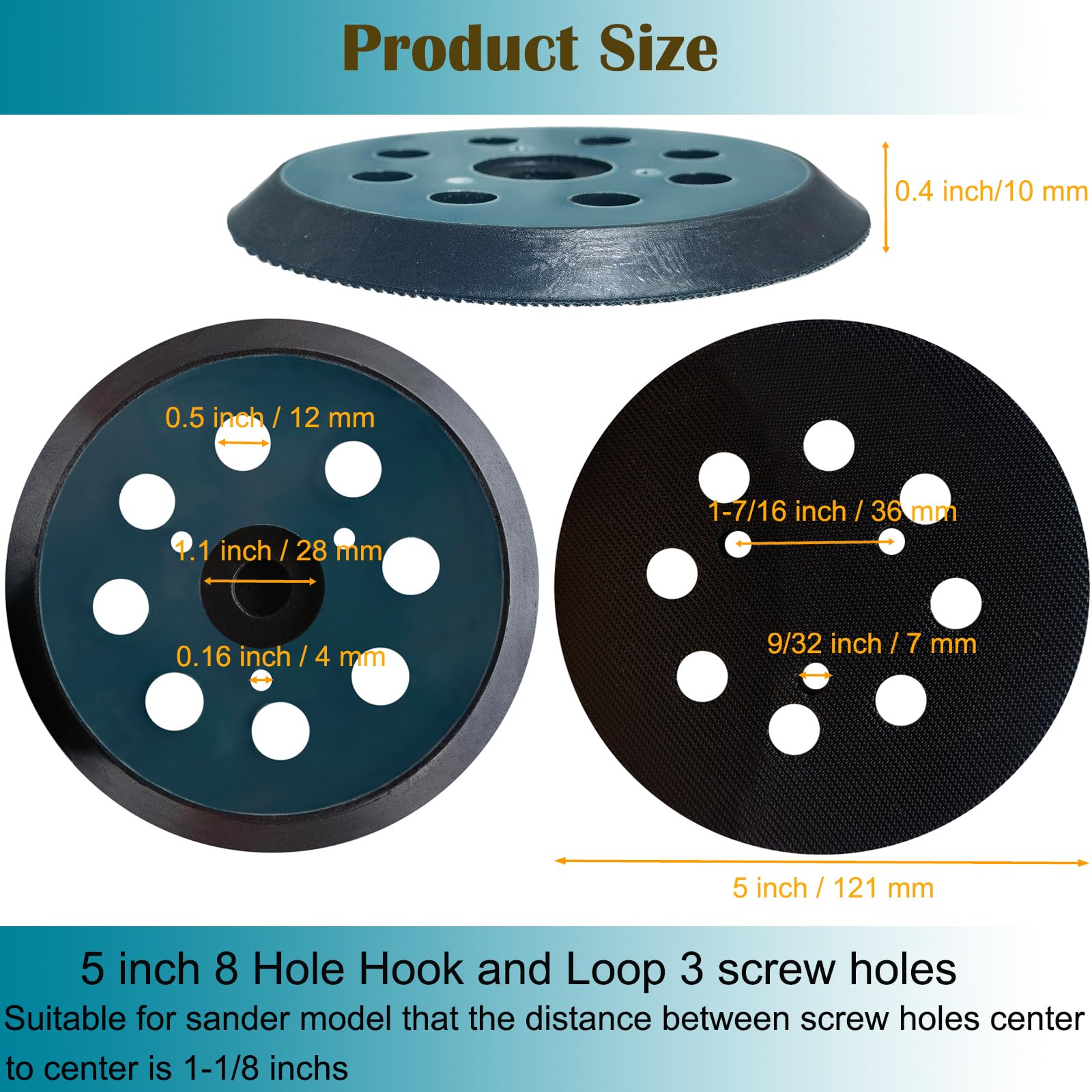 2 Pack 5 Inch 8 Hole Replacement Sander Pad For Makita Sander - 5" Hook and Loop Sanding Pad For Makita BO5010, BO5030/K, BO5031K, BO5041K, XOB01Z Random Orbit Sander