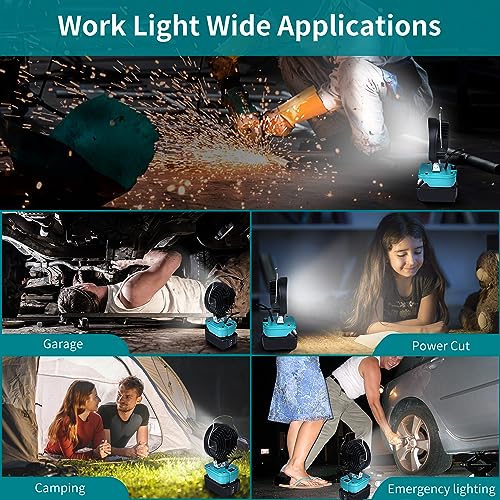 Cordless Work Light for Makita 18V Battery,27W 2400LM Portable Cordless Floodlight with USB&Type C Fast Charging Port for Makita Tools,LED Spotlight for Camping,Fishing,Workshop