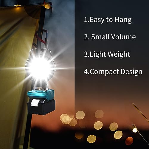 Cordless Work Light for Makita 18V Battery,27W 2400LM Portable Cordless Floodlight with USB&Type C Fast Charging Port for Makita Tools,LED Spotlight for Camping,Fishing,Workshop