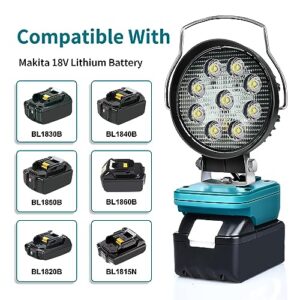 Cordless Work Light for Makita 18V Battery,27W 2400LM Portable Cordless Floodlight with USB&Type C Fast Charging Port for Makita Tools,LED Spotlight for Camping,Fishing,Workshop
