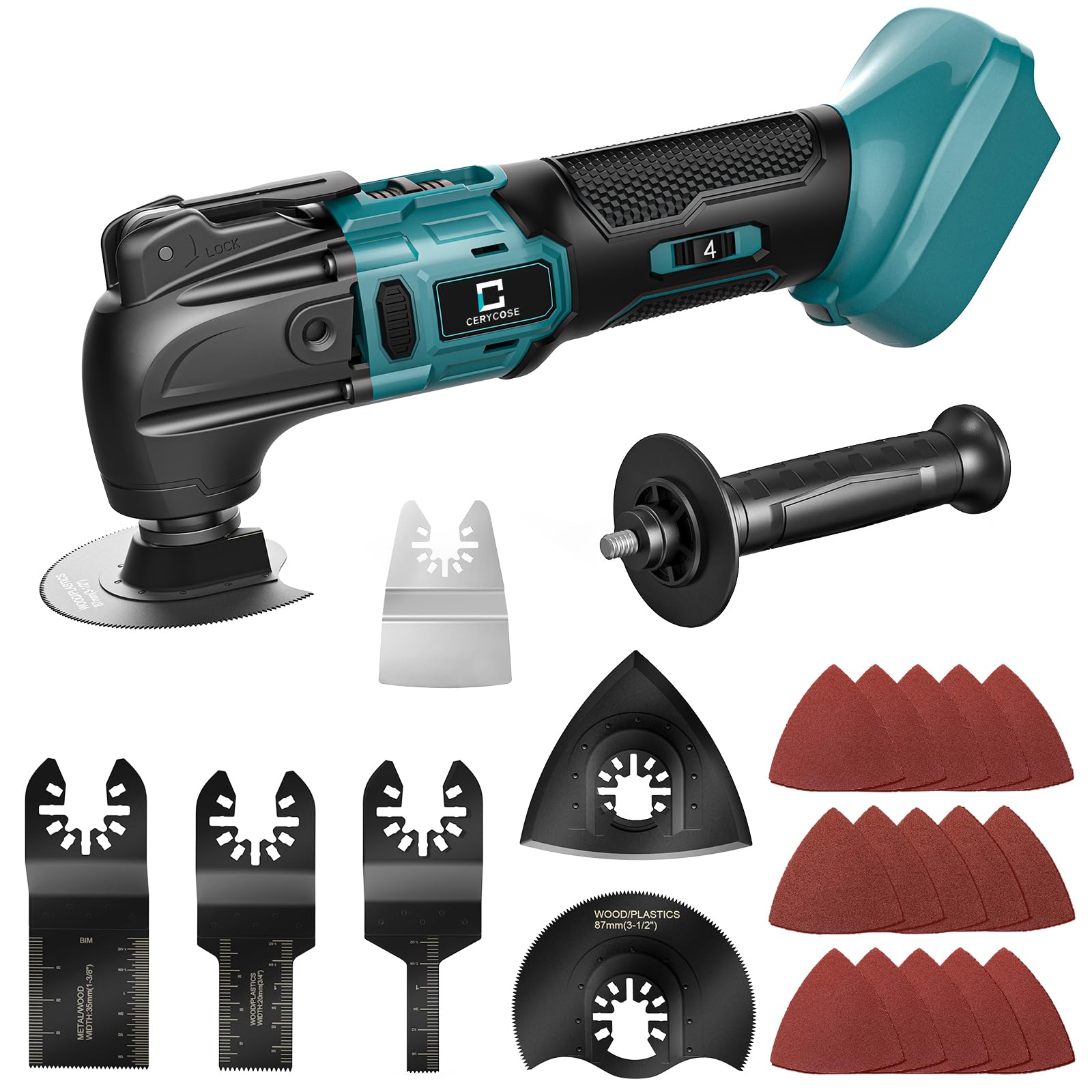 Cordless Oscillating Tool Compatible with Makita Battery, Brushless-Motor Tool with Auxiliary Handle, Oscillating Multi-Tool for Scraping, Sanding,Cutting Wood(Battery Not Included)