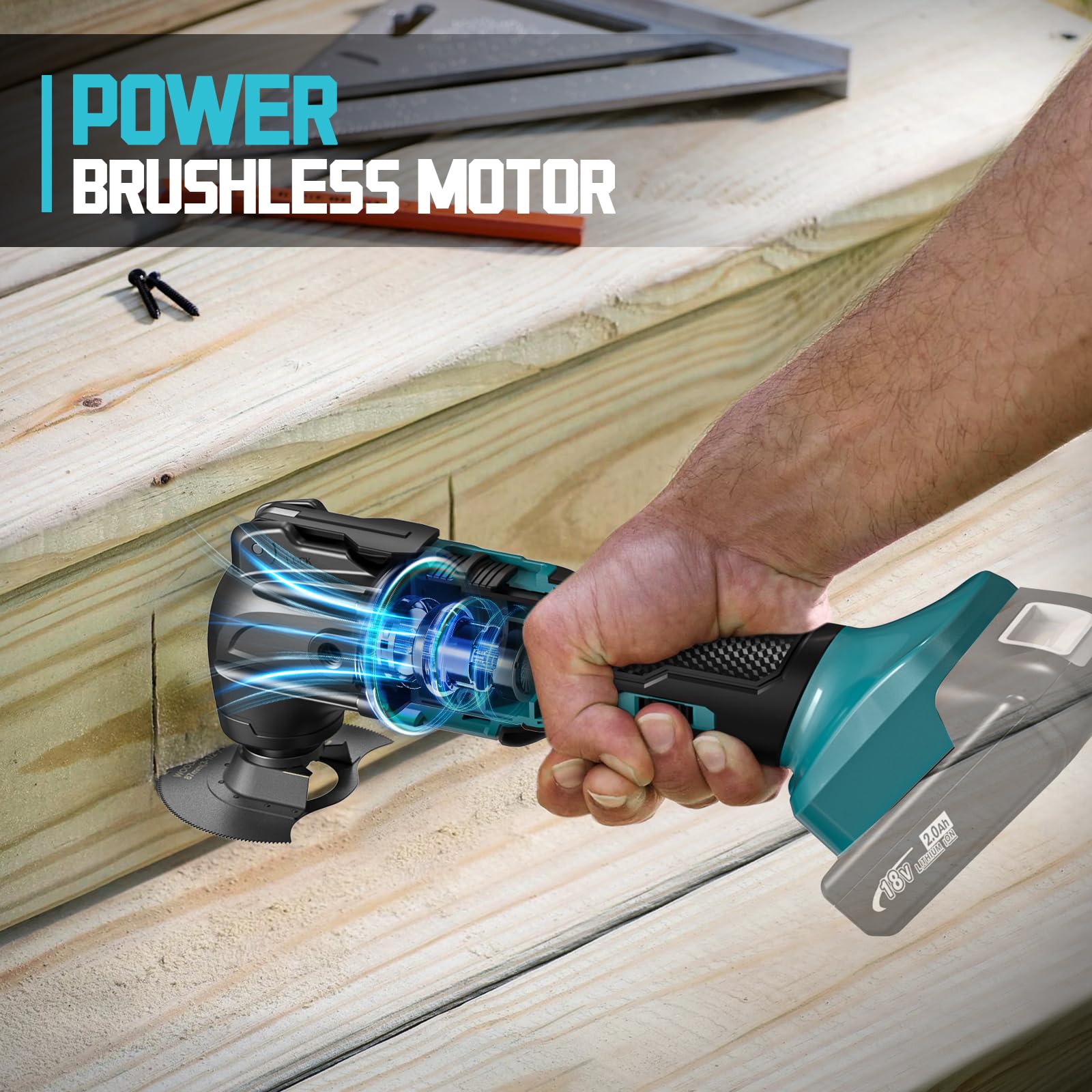 Cordless Oscillating Tool Compatible with Makita Battery, Brushless-Motor Tool with Auxiliary Handle, Oscillating Multi-Tool for Scraping, Sanding,Cutting Wood(Battery Not Included)