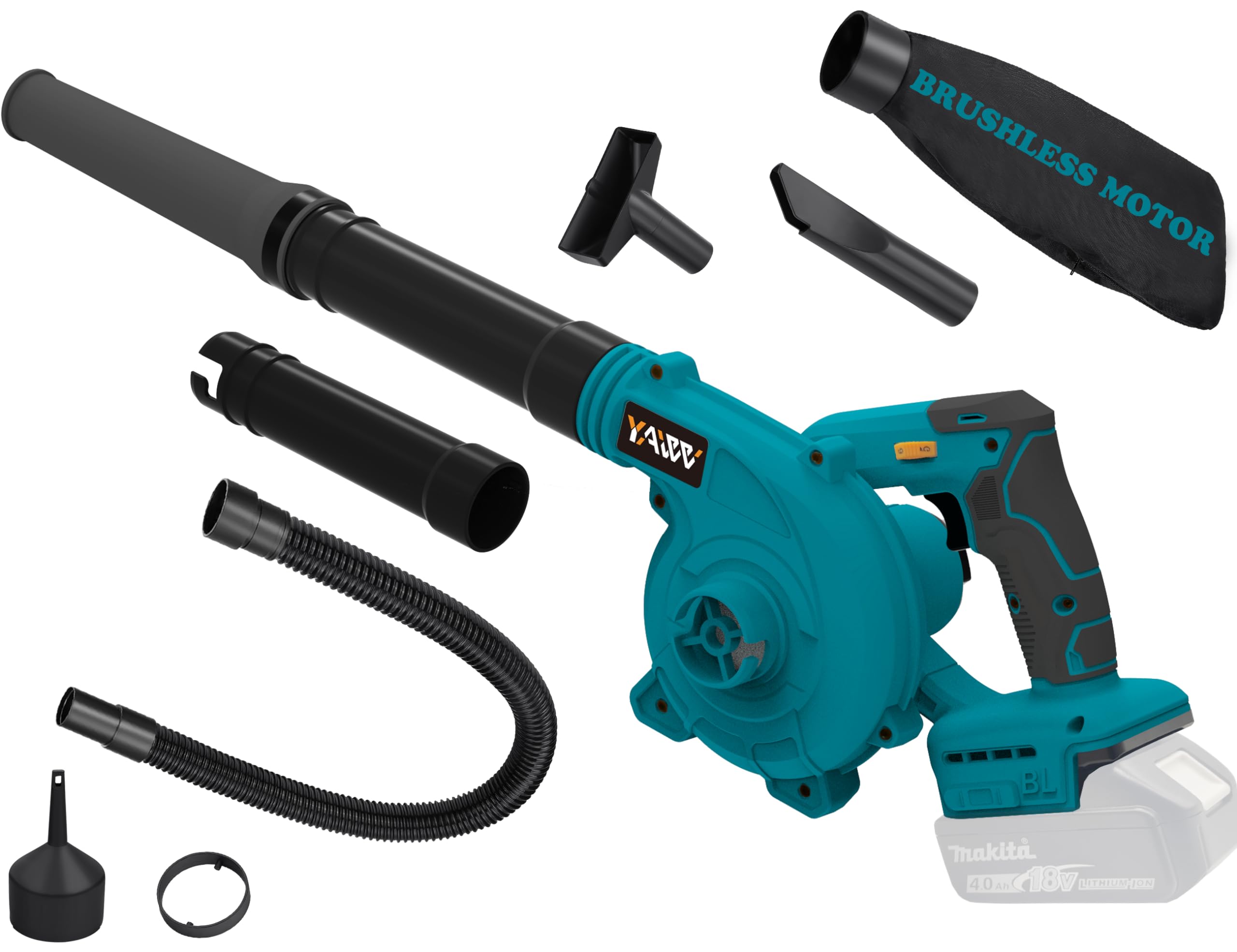 Cordless Leaf Blower for Makita 18V Battery,Electric Jobsite Air Blower with Brushless Motor,6 Variable Speed Up to 180MPH,2-in-1 Handle Electric Blower and Vacuum Cleaner(Battery Not Included)